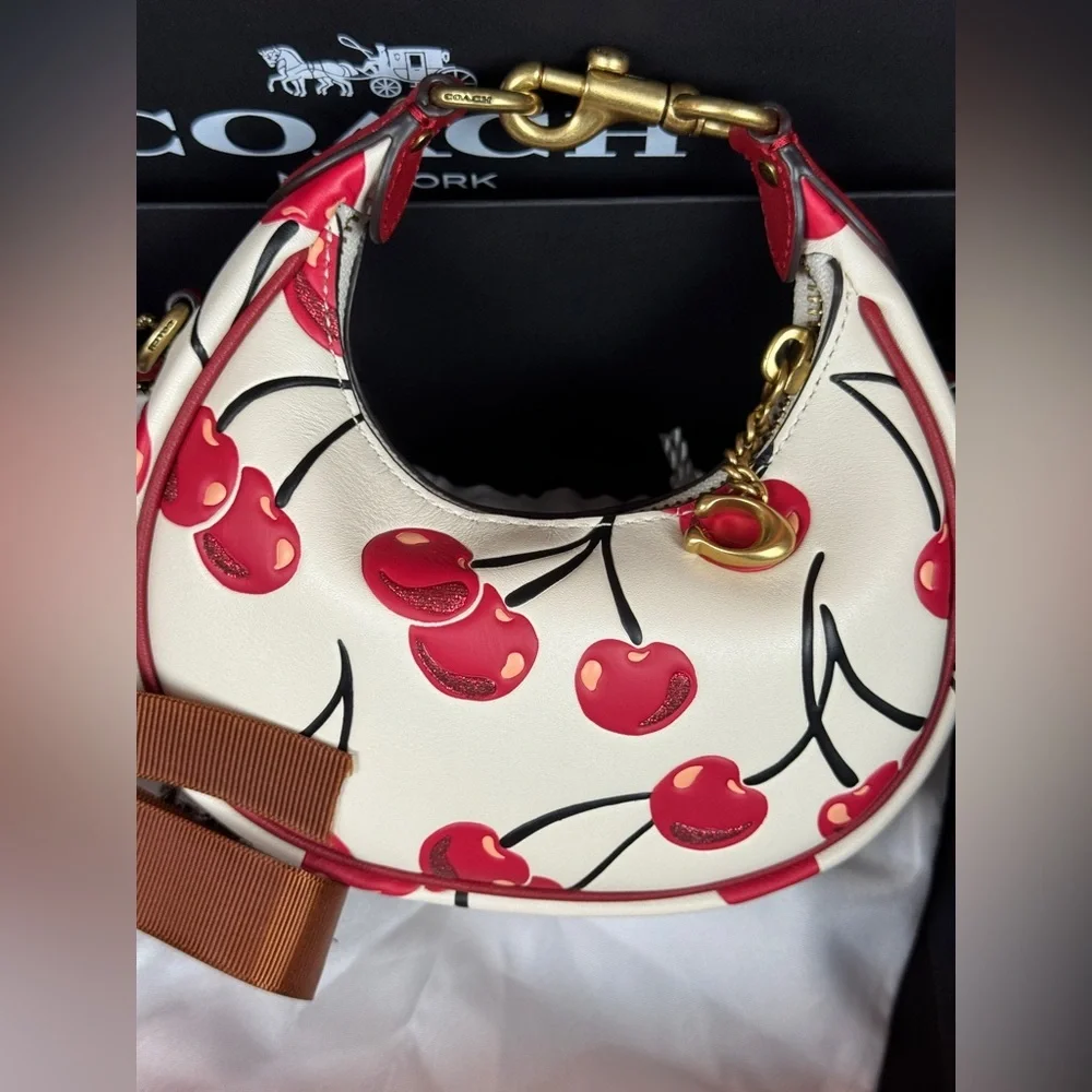 Coach Cherry Print Shoulder Bag in White and Red. #2 - Picture 6 of 11